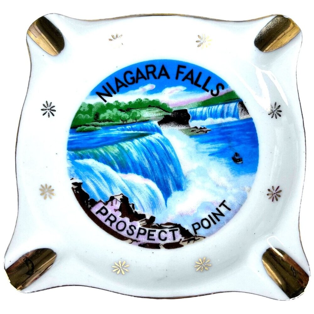Vintage Niagara Falls Ashtray Prospect Point Square Ceramic Advertising Souvenir